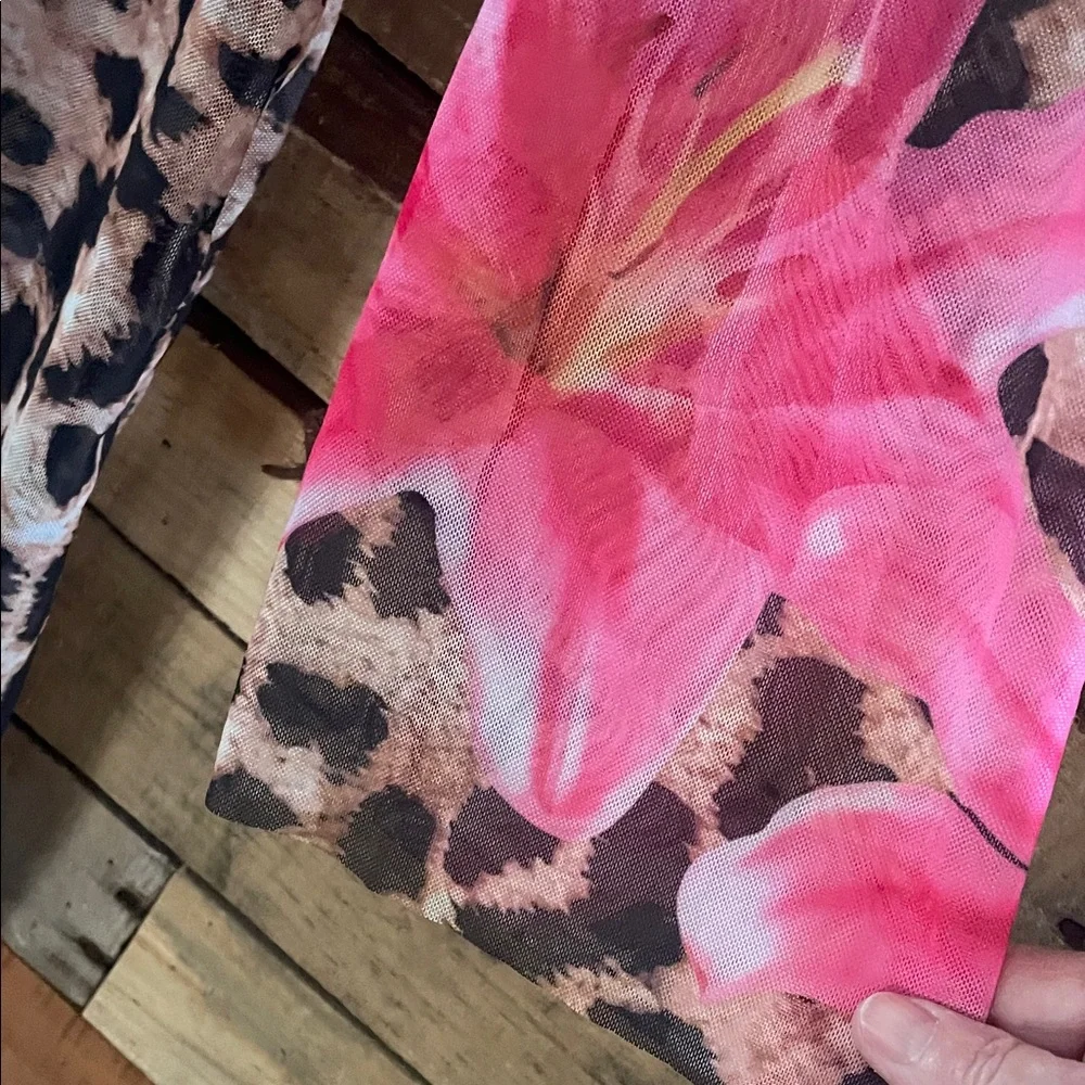 Leopard Print Kimono with Pink Floral Accents